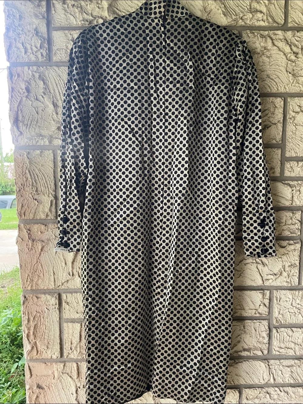 Albert Nipon Polka Dot Long Sleeve Shift Dress - Black & Cream Size 14 Vintage